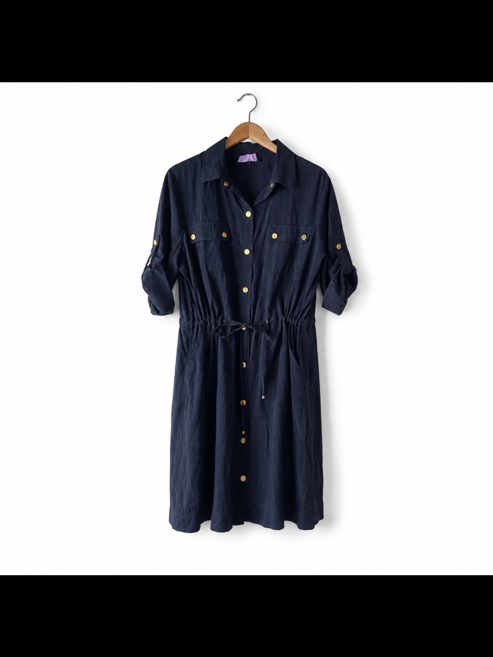 Jones New York Signature Women’s 16 Navy Shirt Dress Gold Buttons Drawstring